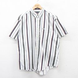 XL★古着 ラルフローレン Ralph Lauren チャップス 半袖 ブランド シャツ メンズ 90年代 90s コットン ボタンダウン 白他 ホワイト ストライプ 【spe】 25may16 中古 トップス