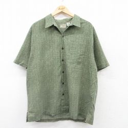XL★古着 エルエルビーン LLBEAN 半袖 シャツ メンズ 00年代 00s 総柄 大きいサイズ コットン 開襟 オープンカラー 緑他 グリーン 25may16 中古 トップス