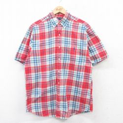 L★古着 ラルフローレン Ralph Lauren スポーツ 半袖 ブランド シャツ メンズ ワンポイントロゴ コットン ボタンダウン 赤他 レッド チェック 25may16 中古 トップス