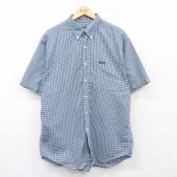 L★古着 ラルフローレン Ralph Lauren チャップス 半袖 ブランド シャツ メンズ 90年代 90s ロング丈 コットン ボタンダウン 紺他 ネイビー ギンガム チェック 25may16 中古 トップス