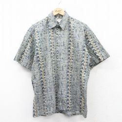 【50%OFF】L★古着 ピエールカルダン pierre cardin 半袖 ブランド シャツ メンズ 90年代 90s 総柄 コットン 紺他 ネイビー 25may16 中古 トップス