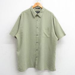 XL★古着 半袖 シャツ メンズ 大きいサイズ ロング丈 レーヨン 薄緑系他 グリーン チェック 25may17 中古 トップス