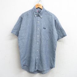 L★古着 ラルフローレン Ralph Lauren チャップス 半袖 ブランド シャツ メンズ 90年代 90s ロング丈 リネン ボタンダウン 紺他 ネイビー チェック 25may17 中古 トップス