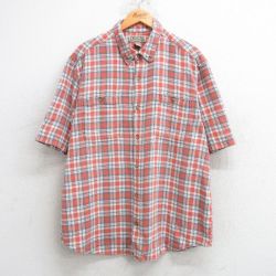 XL★古着 半袖 シャツ メンズ 大きいサイズ ボタンダウン 赤系他 レッド チェック 25may17 中古 トップス