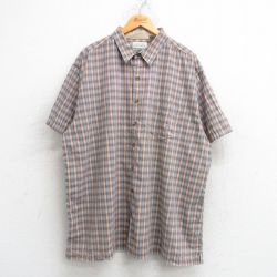XL★古着 半袖 シャツ メンズ 00年代 00s 大きいサイズ ロング丈 コットン ボタンダウン オレンジ他 チェック 25may17 中古 トップス
