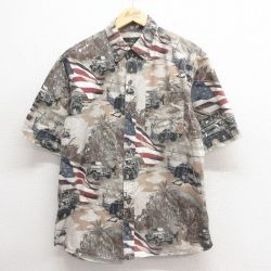L★古着 レッドヘッド 半袖 シャツ メンズ ヘリコプター ジープ コットン ボタンダウン 茶他 ブラウン 25may26 中古 トップス