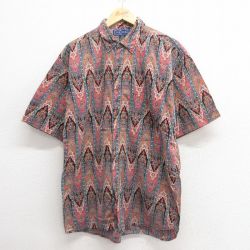 【50%OFF】L★古着 半袖 シャツ メンズ 花柄 コットン 紺他 ネイビー 25may26 中古 トップス
