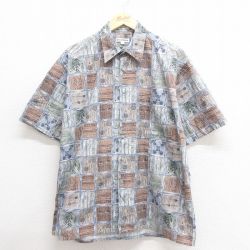 XL★古着 半袖 シャツ メンズ 総柄 コットン 紺他 ネイビー 25may26 中古 トップス