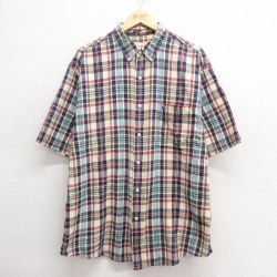 XL★古着 エディーバウアー 半袖 シャツ メンズ 00年代 00s 大きいサイズ コットン ボタンダウン 紺他 ネイビー チェック 25may26 中古 トップス