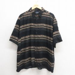 XL★古着 ピューリタン 半袖 シャツ メンズ 00年代 00s レーヨン 黒他 ブラック 25may27 中古 トップス
