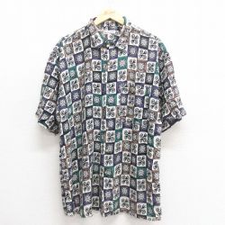【50%OFF】XL★古着 ピエールカルダン pierre cardin 半袖 ブランド シャツ メンズ 90年代 90s 総柄 レーヨン 黒他 ブラック 25may27 中古 トップス