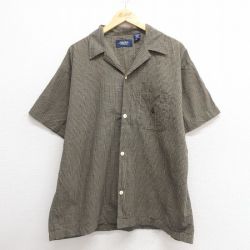 XL★古着 ノーティカ NAUTICA 半袖 ブランド パジャマ シャツ メンズ 90年代 90s ワンポイントロゴ コットン 開襟 オープンカラー ベージュ カーキ チェック 25may27 中古 トップス