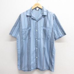L★古着 半袖 シャツ メンズ 90年代 90s 開襟 オープンカラー 薄紺他 ネイビー ストライプ 25may27 中古 トップス