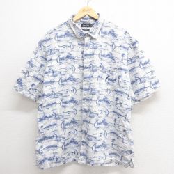 XL★古着 ノーティカ NAUTICA 半袖 ブランド シャツ メンズ 魚 大きいサイズ リネン 薄紺他 ネイビー 25may27 中古 トップス