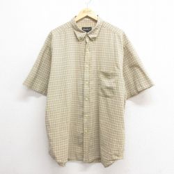 XL★古着 エディーバウアー 半袖 シャツ メンズ 00年代 00s 大きいサイズ ロング丈 コットン ボタンダウン 薄ベージュ他 カーキ チェック 25may27 中古 トップス