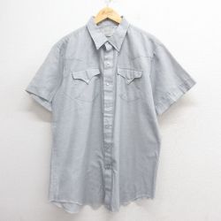 XL★古着 H BAR C 半袖 ウエスタン シャツ メンズ 90年代 90s　ロング丈 USA製 薄グレー 25may27 中古 トップス