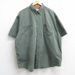 XL★古着 カーハート Carhartt 半袖 シャツ メンズ 大きいサイズ ロング丈 コットン ボタンダウン 濃緑 グリーン 【spe】 25may28 中古 トップス