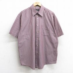 XL★古着 バンヒューセン 半袖 シャツ メンズ エンジ系他 ストライプ 25may28 中古 トップス