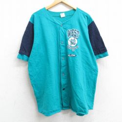 XL★古着 半袖 ベースボール シャツ メンズ 90年代 90s WEST 12 ツートンカラー 大きいサイズ コットン USA製 青緑他 【spe】 25may28 中古 トップス