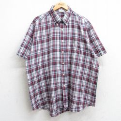 XL★古着 半袖 シャツ メンズ 90年代 90s 大きいサイズ ボタンダウン 紫系他 パープル チェック 25may28 中古 トップス