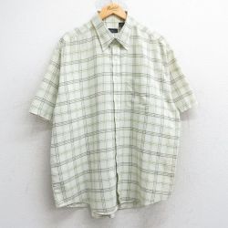 XL★古着 バンヒューセン 半袖 シャツ メンズ 大きいサイズ ボタンダウン 黄緑他 チェック 25may28 中古 トップス