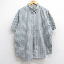 XL★古着 半袖 シャツ メンズ コットン ボタンダウン 薄紺他 ネイビー チェック 25may28 中古 トップス