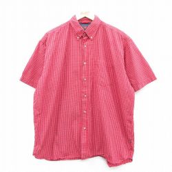 【50%OFF】XL★古着 ラングラー Wrangler 半袖 シャツ メンズ 大きいサイズ コットン ボタンダウン 赤他 レッド チェック 25may30 中古 トップス
