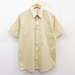 【20%OFF】L★古着 バンヒューセン 半袖 シャツ メンズ ロング丈 ベージュ系 カーキ ストライプ 25may30 中古 トップス