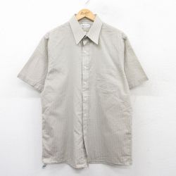 【20%OFF】L★古着 バンヒューセン 半袖 シャツ メンズ ロング丈 薄グレー 霜降り 25may30 中古 トップス