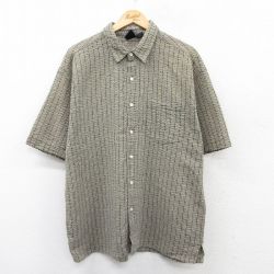 L★古着 半袖 シャツ メンズ シアサッカー コットン 緑系他 グリーン チェック 25may30 中古 トップス