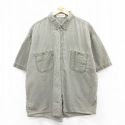 XL★古着 ビューグルボーイ 半袖 シャツ メンズ 90年代 90s 大きいサイズ ボタンダウン 緑系 グリーン 25may30 中古 トップス