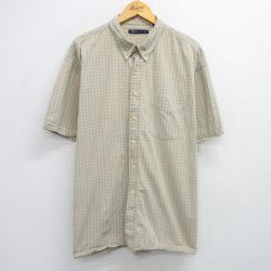 XL★古着 半袖 シャツ メンズ 大きいサイズ コットン ボタンダウン ベージュ他 カーキ チェック 25jun05 中古 トップス
