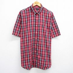 XL★古着 半袖 シャツ メンズ 大きいサイズ ボタンダウン 赤他 レッド チェック 25jun05 中古 トップス