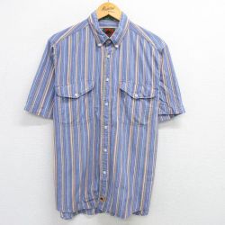 【50%OFF】L★古着 ボストントレーダーズ 半袖 シャツ メンズ 00年代 00s オックスフォード コットン ボタンダウン 紺他 ネイビー ストライプ 25jun05 中古 トップス
