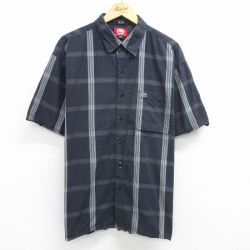 XL★古着 エコー ECKO 半袖 シャツ メンズ 大きいサイズ コットン 黒他 ブラック チェック 25jun05 中古 トップス