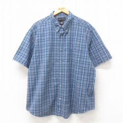 XL★古着 半袖 シャツ メンズ 00年代 00s 大きいサイズ コットン ボタンダウン 紺他 ネイビー チェック 25jun09 中古 トップス