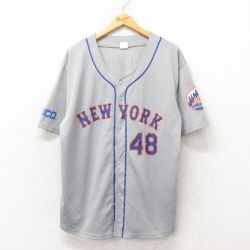 L★古着 半袖 ベースボール シャツ メンズ MLB ニューヨークメッツ ジェイコブデグロム 48 メッシュ地 グレー メジャーリーグ 野球 25jun09 中古 トップス