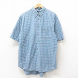 L★古着 ギャップ GAP 半袖 シャツ メンズ 00年代 00s コットン ボタンダウン 薄紺 ネイビー チェック 25jun09 中古 トップス