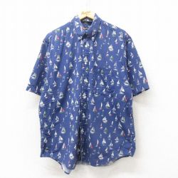 XL★古着 ノーティカ NAUTICA 半袖 ブランド シャツ メンズ 90年代 90s ヨット コットン ボタンダウン 青 ブルー 25jun09 中古 トップス