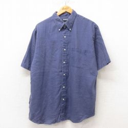 XL★古着 ランエンド 半袖 シャツ メンズ 00年代 00s リネン 紺 ネイビー 25jun09 中古 トップス