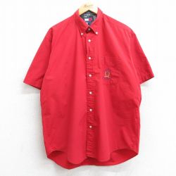 XL★古着 トミーヒルフィガー TOMMY HILFIGER 半袖 ブランド シャツ メンズ 90年代 90s ワンポイントロゴ コットン ボタンダウン 赤 レッド 25jun09 中古 トップス