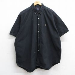 XL★古着 ラルフローレン Ralph Lauren 半袖 ブランド シャツ メンズ 90年代 90s ワンポイントロゴ BLAKE オックスフォード 大きいサイズ コットン ボタンダウン 黒 ブラック チェック 25jun09 中古 トップス