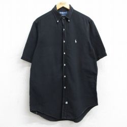 XL★古着 ラルフローレン Ralph Lauren 半袖 ブランド シャツ メンズ 90年代 90s ワンポイントロゴ ロング丈 コットン ボタンダウン 黒 ブラック 25jun09 中古 トップス