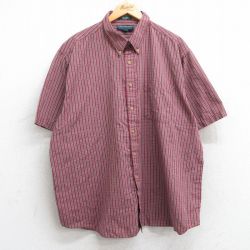 XL★古着 半袖 シャツ メンズ 00年代 00s 大きいサイズ ボタンダウン エンジ他 チェック 25jun09 中古 トップス
