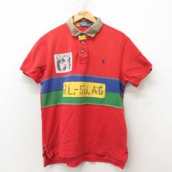M★古着 ラルフローレン Ralph Lauren 半袖 ブランド ラガー シャツ メンズ 90年代 90s ワンポイントロゴ 鹿の子 コットン 赤他 レッド 25jun10 中古 トップス