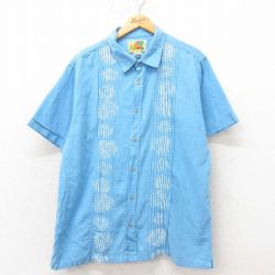 L★古着 HABAND 半袖 シャツ メンズ 90年代 90s リネン 薄紺 ネイビー 25jun10 中古 トップス