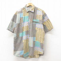 L★古着 半袖 シャツ メンズ 00年代 00s コットン ベージュ他 カーキ 25jun10 中古 トップス