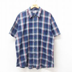 XL★古着 ベーシックエディションズ 半袖 シャツ メンズ 00年代 00s 大きいサイズ 紺 ネイビー チェック 25jun10 中古 トップス