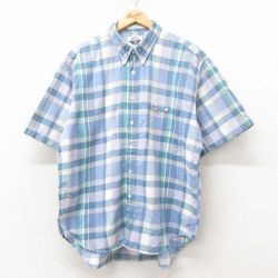 XL★古着 ドッカーズ 半袖 シャツ メンズ 90年代 90s ワンポイントロゴ コットン ボタンダウン 薄紫 パープル チェック 25jun10 中古 トップス