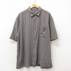 XL★古着 アールイーアイ REI 半袖 シャツ メンズ 大きいサイズ グレー ストライプ 25jun10 中古 トップス